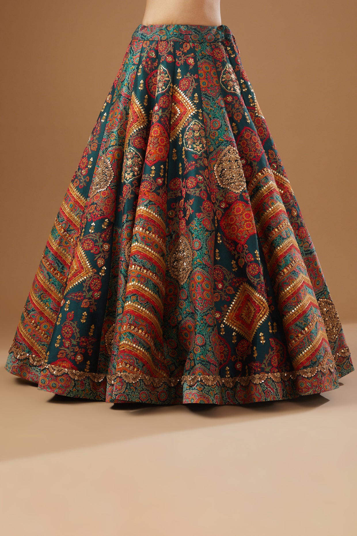 Blue Chanderi Embroidered Lehenga Set