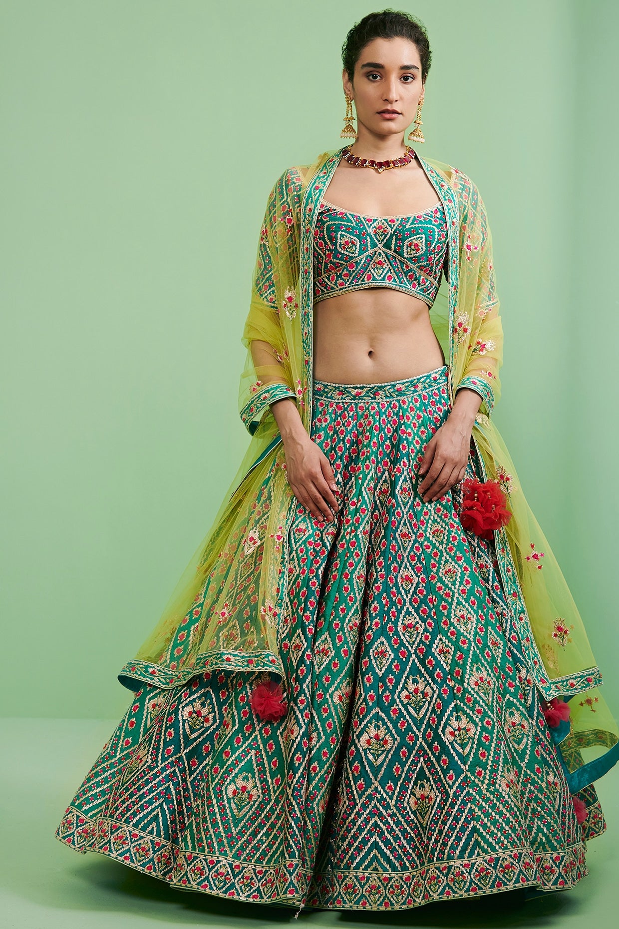 Teal Embroidered Lehenga Set