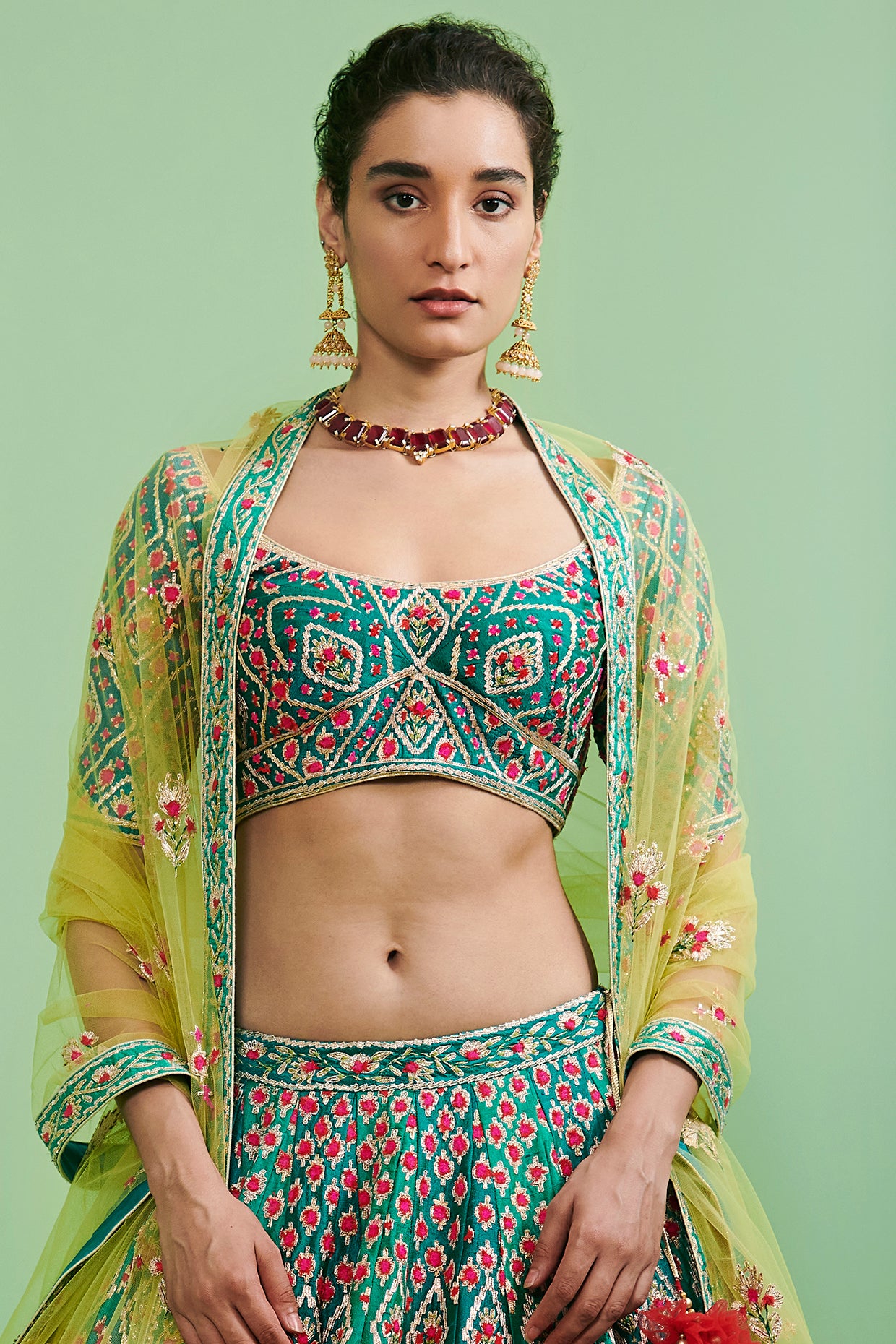 Teal Embroidered Lehenga Set