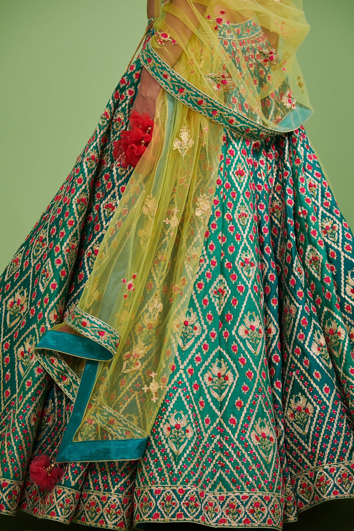 Teal Embroidered Lehenga Set