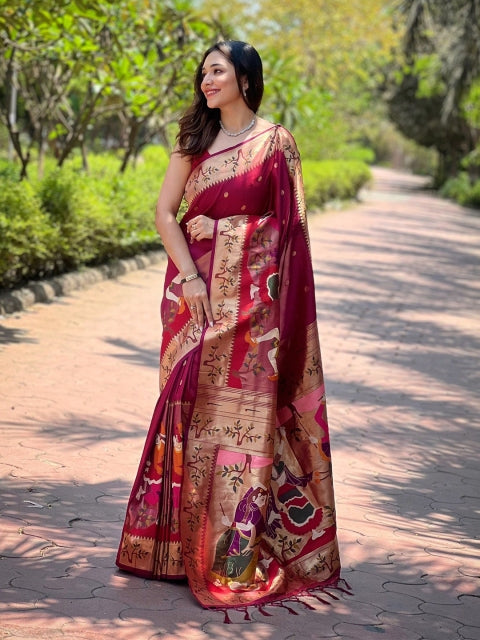 LeeliPeeri Designer Woven Design Zari Silk Blend Paithani Saree