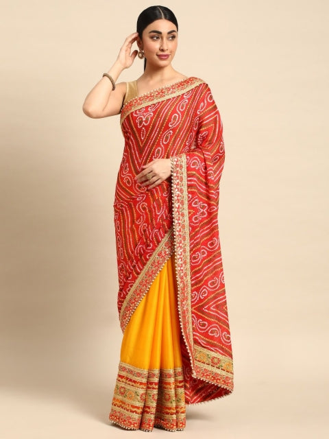 LeeliPeeri Women Bandhani Printed Pure Chiffon Saree