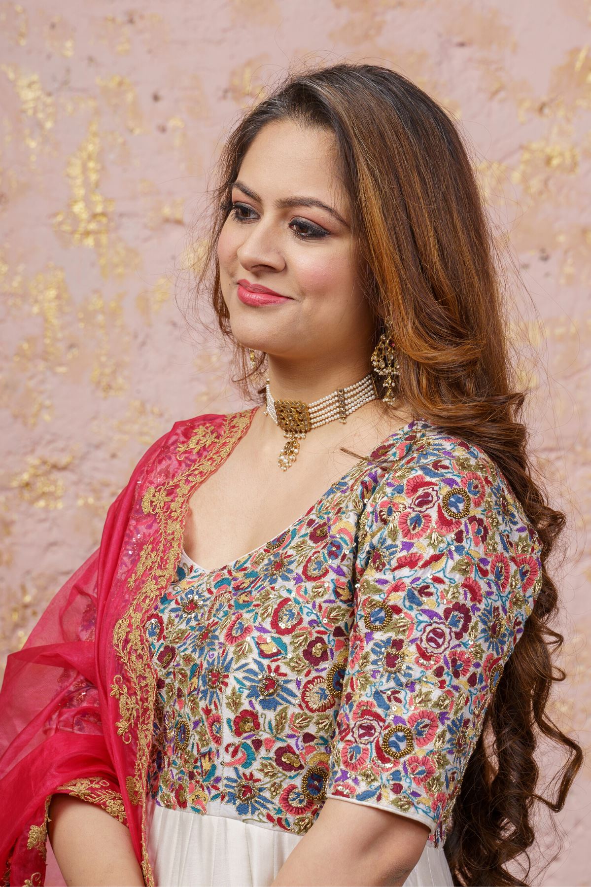 Pink & White Ombré Anarkali Set With Dupatta