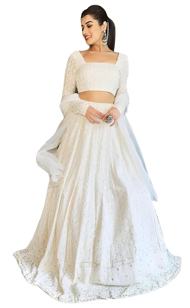 TRENDMALLS Women's Georgette Embroidery Sequence Work Lehenga Choli With Dupatta Free Size