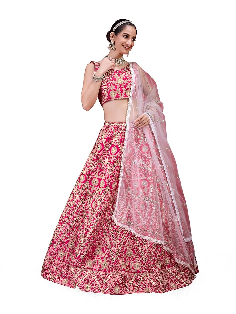 TRENDMALLS Women's Silk Heavy Embroidery work Bridal Lehenga Choli with Dupatta