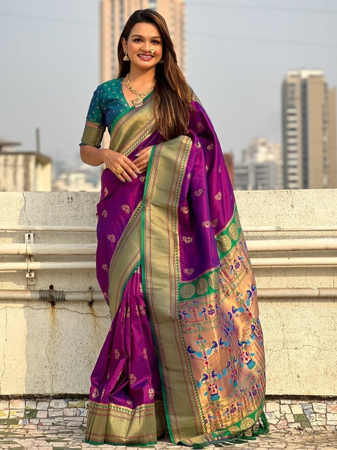LeeliPeeri Designer Woven Design Zari Silk Blend Designer Paithani Saree