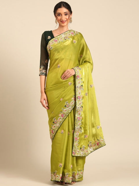 LeeliPeeri Floral Embellished Embroiered Silk Blend Saree