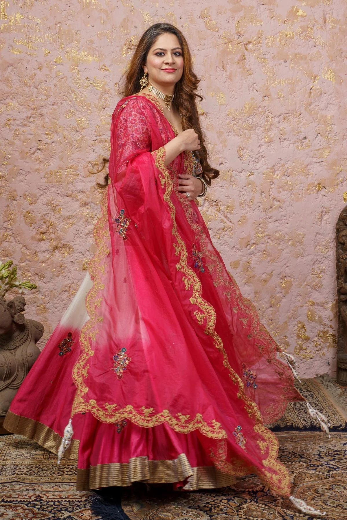 Pink & White Ombré Anarkali Set With Dupatta