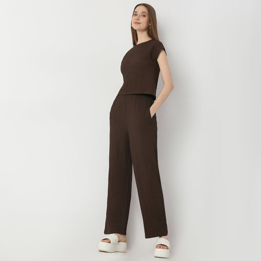 Relaxed Fit Full Length High Rise Palazzo with Elasticated Waistband