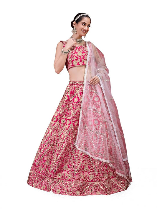TRENDMALLS Women's Silk Heavy Embroidery work Bridal Lehenga Choli with Dupatta